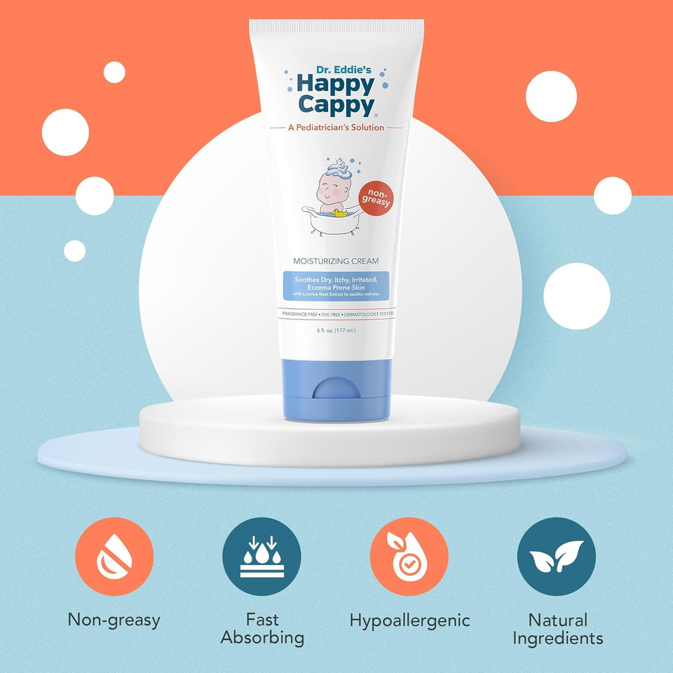 Happy Cappy Moisturizing Cream - Baby Cream For Eczema-Prone Skin, Lotion For Infants, Kids, Pediatrician-Formulated, Gentle, Paraben Free, Hypoallergenic, Sulfate Free, Soothes Dry Skin - 6 Fl Oz Happy Cappy Moisturizing Cream - Baby Cream For Eczema-Prone Skin, Lotion For Infants, Kids, Pediatrician-Formulated, Gentle, Paraben Free, Hypoallergenic, Sulfate Free, Soothes Dry Skin - 6 Fl Oz