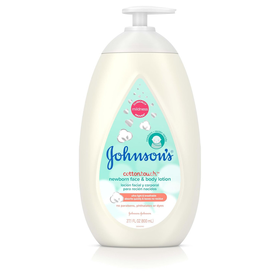 Johnson'S Cottontouch Newborn Baby Face And Body Lotion, Hypoallergenic Moisturization For Baby'S Skin, Made With Real Cotton, Paraben-Free, Sulfate-Free, Dye-Free, 27.1 Fl. Oz