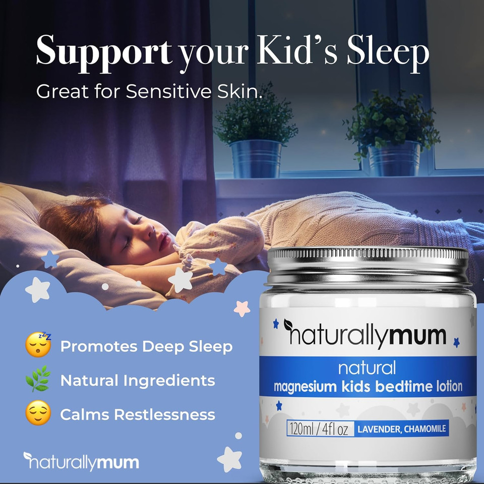 Naturally Mum - Magnesium Lotion For Kids & Babies [Natural & Safe] - Juniors Bedtime Lotion - Magnesium Sleep Cream For Kids & Babies - For Toddlers - Lavender & Chamomile