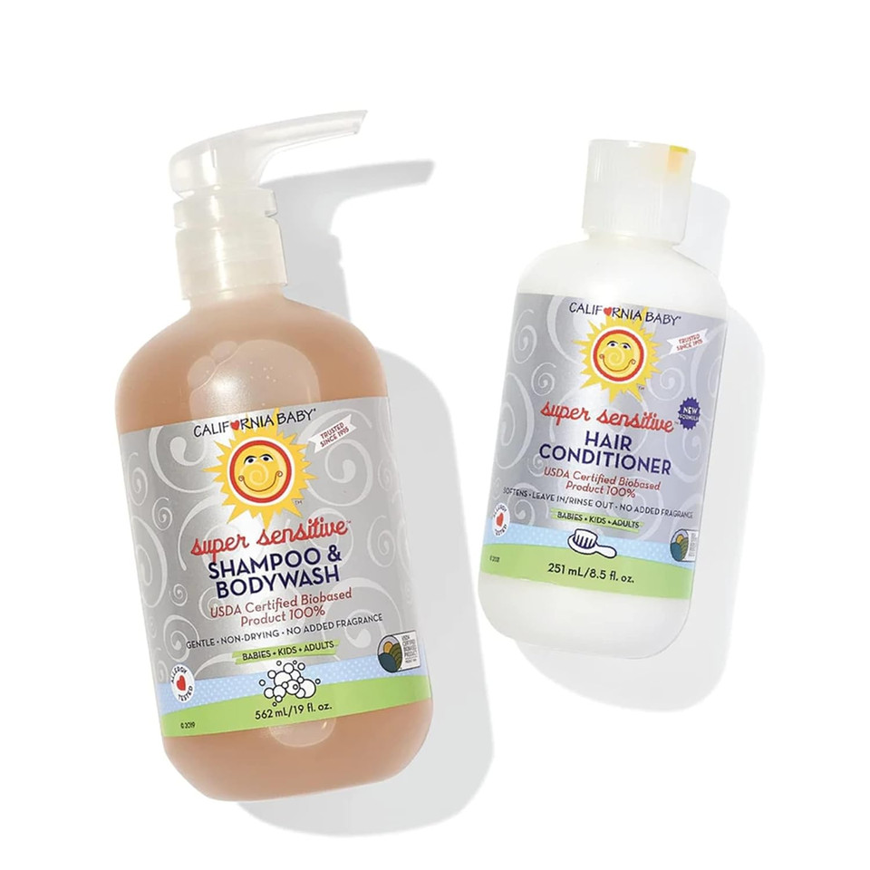 California Baby Super Sensitive Baby Shampoo And Conditioner Set | 100% Plant-Based | 19Oz Unscented Body Wash + 8.5Oz Fragrance Free Conditioner |