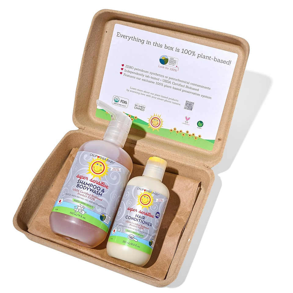 California Baby Super Sensitive Baby Shampoo And Conditioner Set | 100% Plant-Based | 19Oz Unscented Body Wash + 8.5Oz Fragrance Free Conditioner |