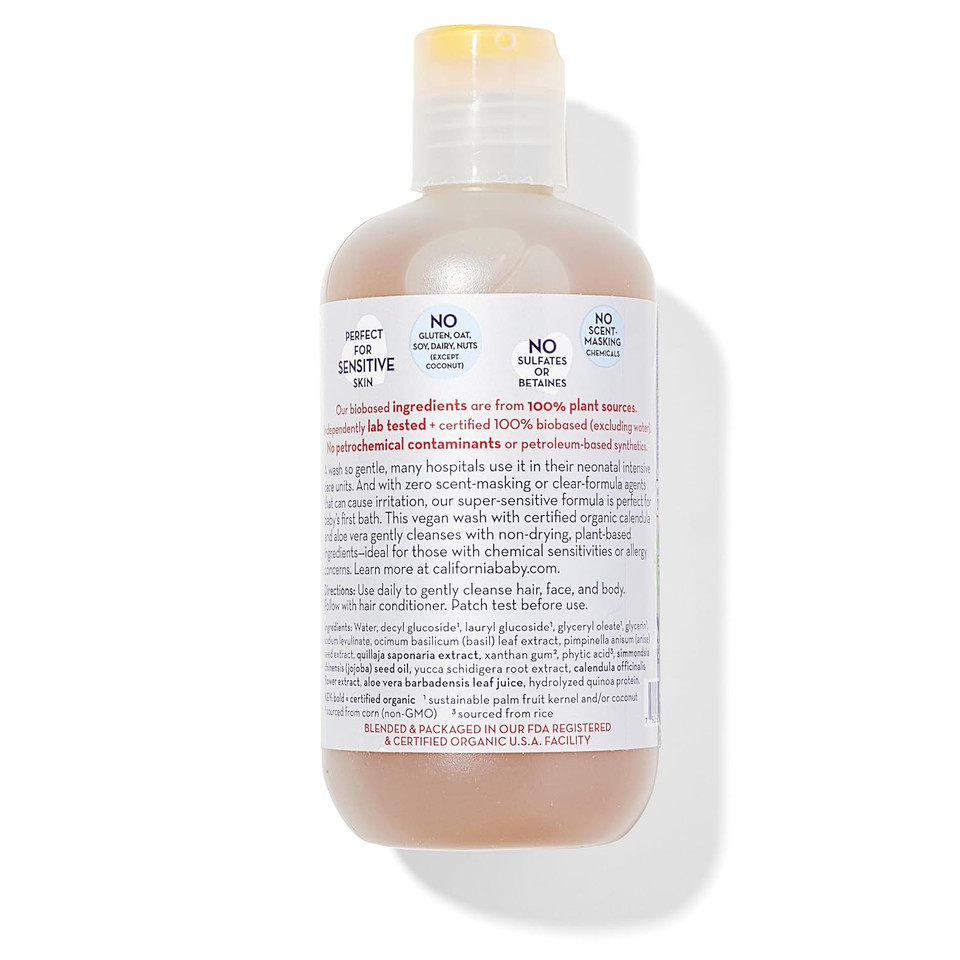 California Baby Super Sensitive Baby Shampoo And Body Wash | 100% Plant-Based | Gentle Fragrance Free Shampoo | Hypoallergenic | 251 Ml / 8.5 Oz