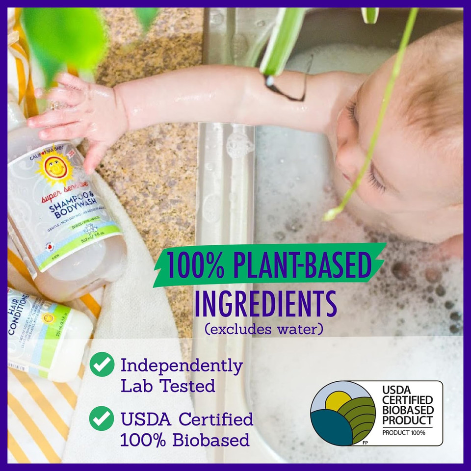 California Baby Super Sensitive Baby Shampoo And Body Wash | 100% Plant-Based | Gentle Fragrance Free Shampoo | Hypoallergenic | 251 Ml / 8.5 Oz
