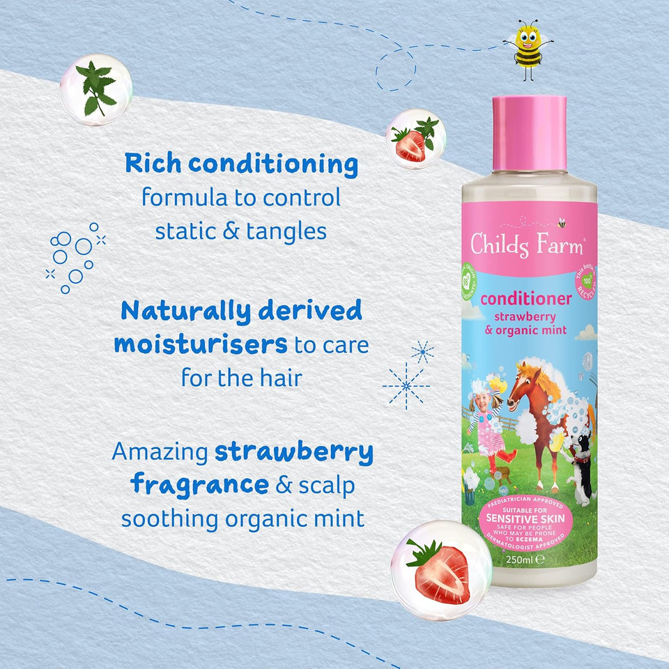 Childs Farm, Kids Shampoo For Dry, Sensitive, Eczema-Prone Skin & Scalp, Strawberry & Organic Mint, Detangles & Nourishes, Vegan, Cruelty-Free, 16.9 Fl Oz