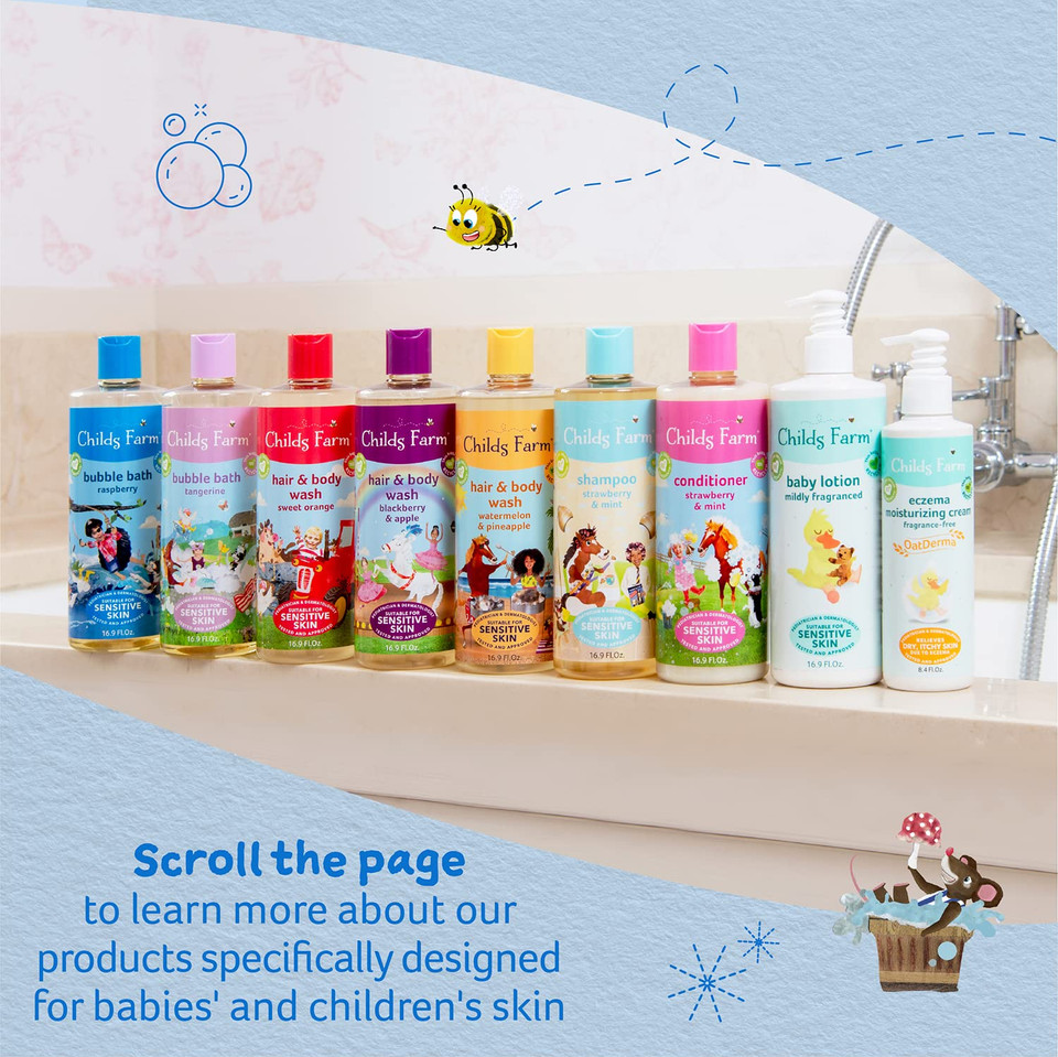 Childs Farm, Kids Bubble Bath For Dry, Sensitive Skin, Organic Raspberry, Gently Cleanses & Soothes, Vegan, Cruelty-Free, 16.9 Fl Oz