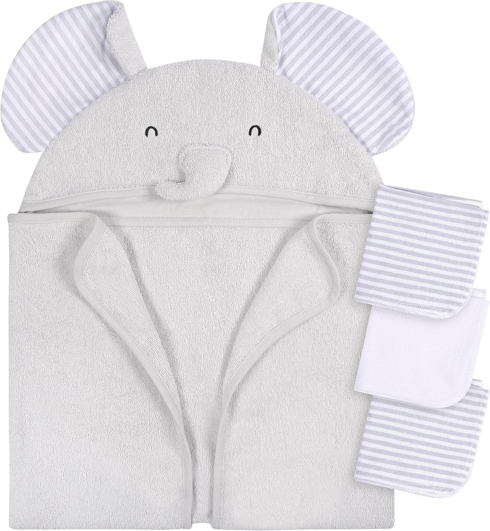 Gerber Baby 4 Piece Animal Character Hooded Towel And Washcloth Set, Yellow Giraffe, One Size