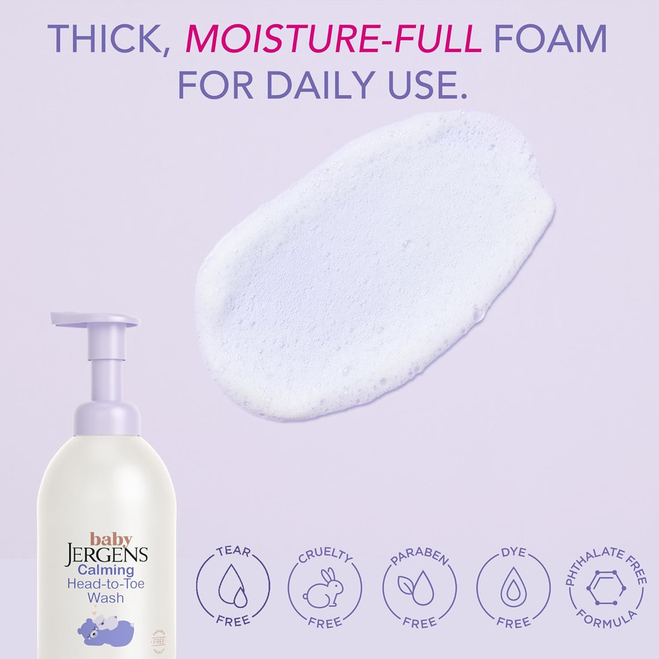 Jergens Baby Calming Head To Toe Foaming Wash, Baby Shampoo And Body Wash, Shampoo Tear Free, Kids Foaming Body Wash, 18 Fl Oz Jergens Baby Calming Head To Toe Foaming Wash, Baby Shampoo And Body Wash, Shampoo Tear Free, Kids Foaming Body Wash, 18 Fl Oz