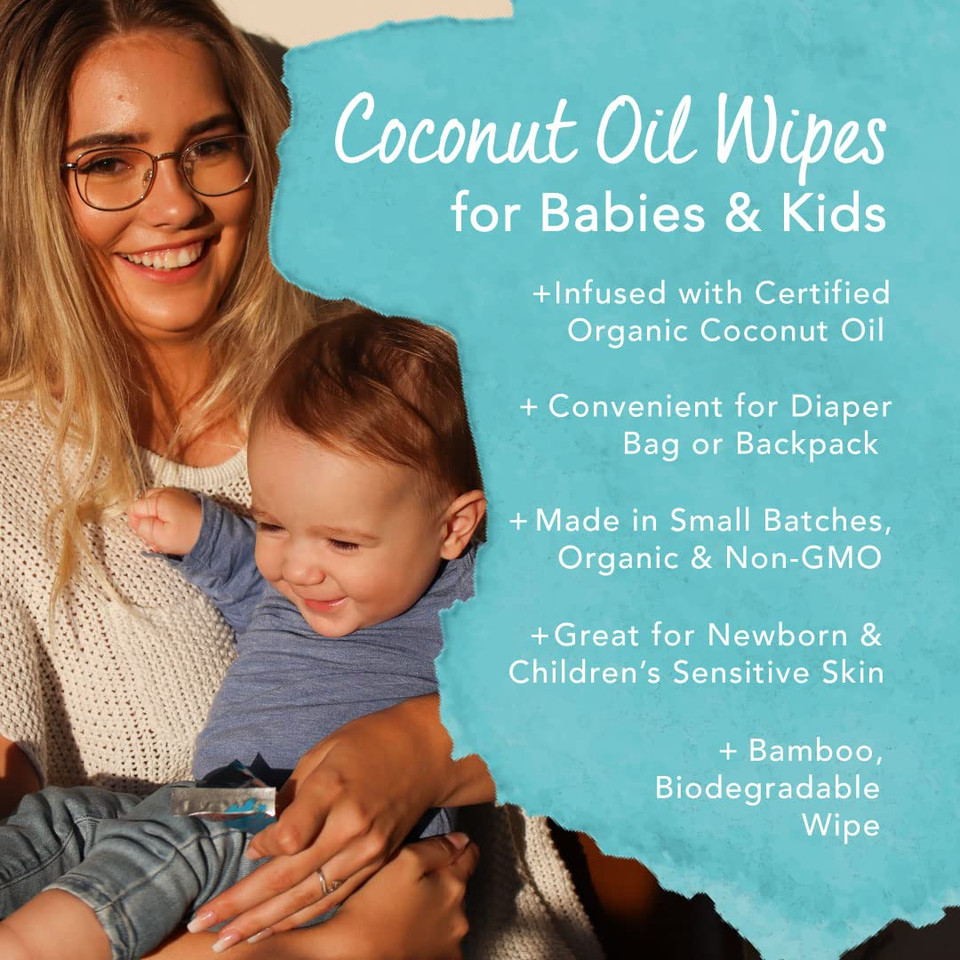 Coconut Oil Wipes For Babies And Children - Oil Moisturizing Wipes For Diaper Rashes, Eczema, Cradle Cap, Infused With Cold-Pressed, Raw Coconut Oil, Conscious Coconut