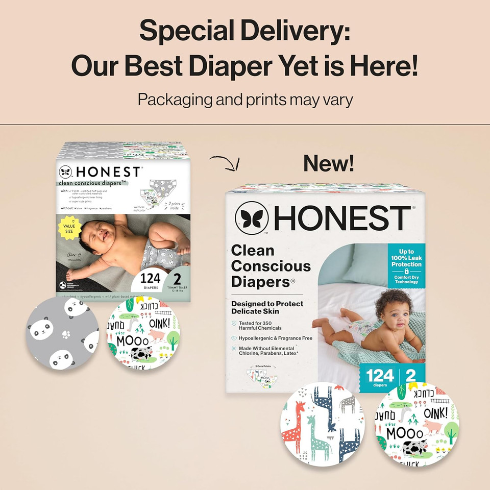 The Honest Company Clean Conscious Diapers For Delicate Skin | Up To 100% Leakproof | Hypoallergenic, Fragrance Free | Gender Neutral | Club Box, Size 6 (35+ Lbs), 40 Count (Prints May Vary) The Honest Company Clean Conscious Diapers For Delicate Skin | Up To 100% Leakproof | Hypoallergenic, Fragrance Free | Gender Neutral | Club Box, Size 6 (35+ Lbs), 40 Count (Prints May Vary)