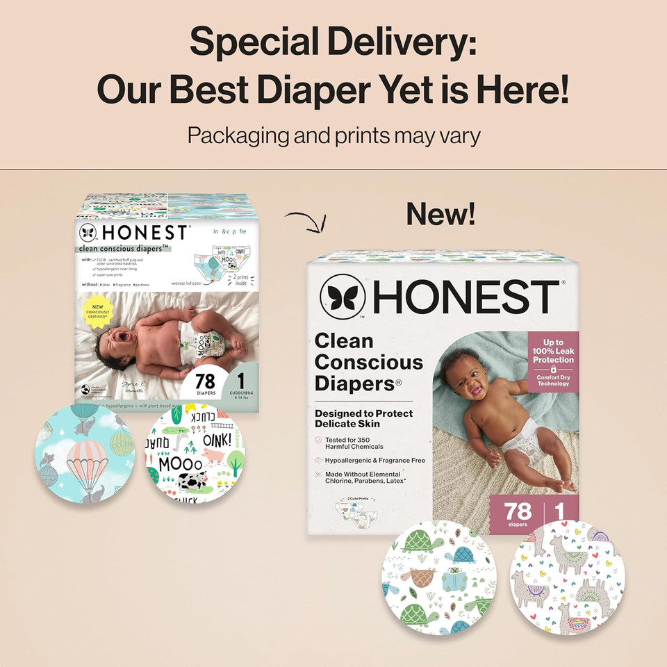 The Honest Company Clean Conscious Diapers For Delicate Skin | Up To 100% Leakproof | Hypoallergenic, Fragrance Free | Girl Prints | Club Box, Size 1 (8-14 Lbs), 78 Count (Prints May Vary) The Honest Company Clean Conscious Diapers For Delicate Skin | Up To 100% Leakproof | Hypoallergenic, Fragrance Free | Girl Prints | Club Box, Size 1 (8-14 Lbs), 78 Count (Prints May Vary)