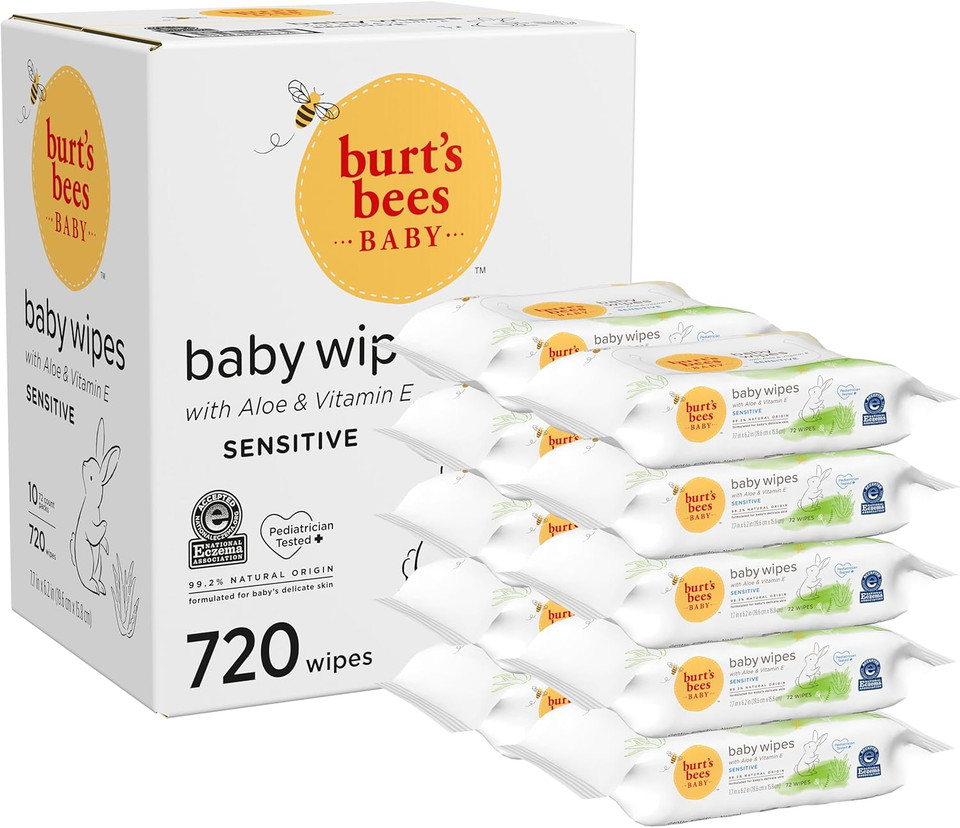 BurtS Bees Baby Wipes, Unscented Natural Wipes For Sensitive Skin With Aloe And Vitamin E - 72 Wipes