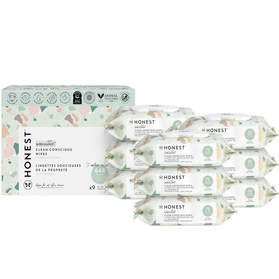 The Honest Company Clean Conscious Multi-Use Wipes | Hypoallergenic + Unscented For Sensitive Skin | Over 99% Water, Compostable, Plant Based, Baby Wipes | Geo Mood, 576 Count
