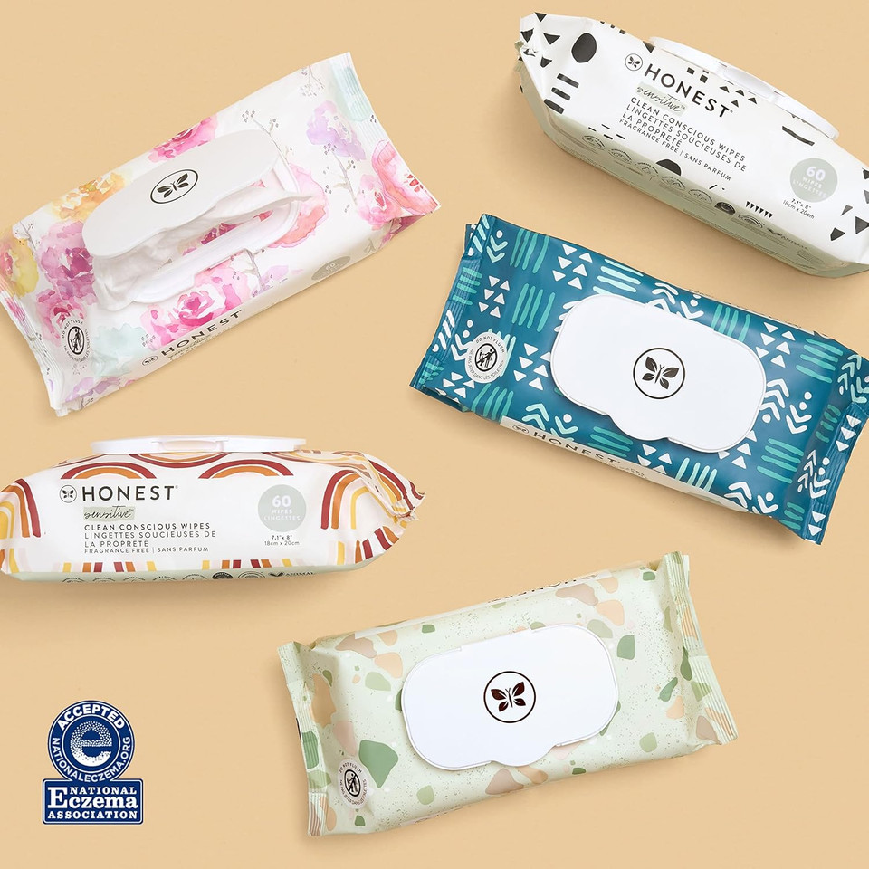 The Honest Company Clean Conscious Multi-Use Wipes | Hypoallergenic + Unscented For Sensitive Skin | Over 99% Water, Compostable, Plant Based, Baby Wipes | Geo Mood, 576 Count