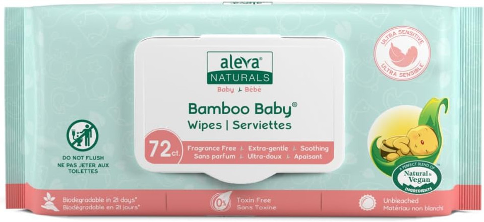 Aleva Naturals Bamboo Baby Wipes, Sensitive, 6 Count, 14.1 Ounce