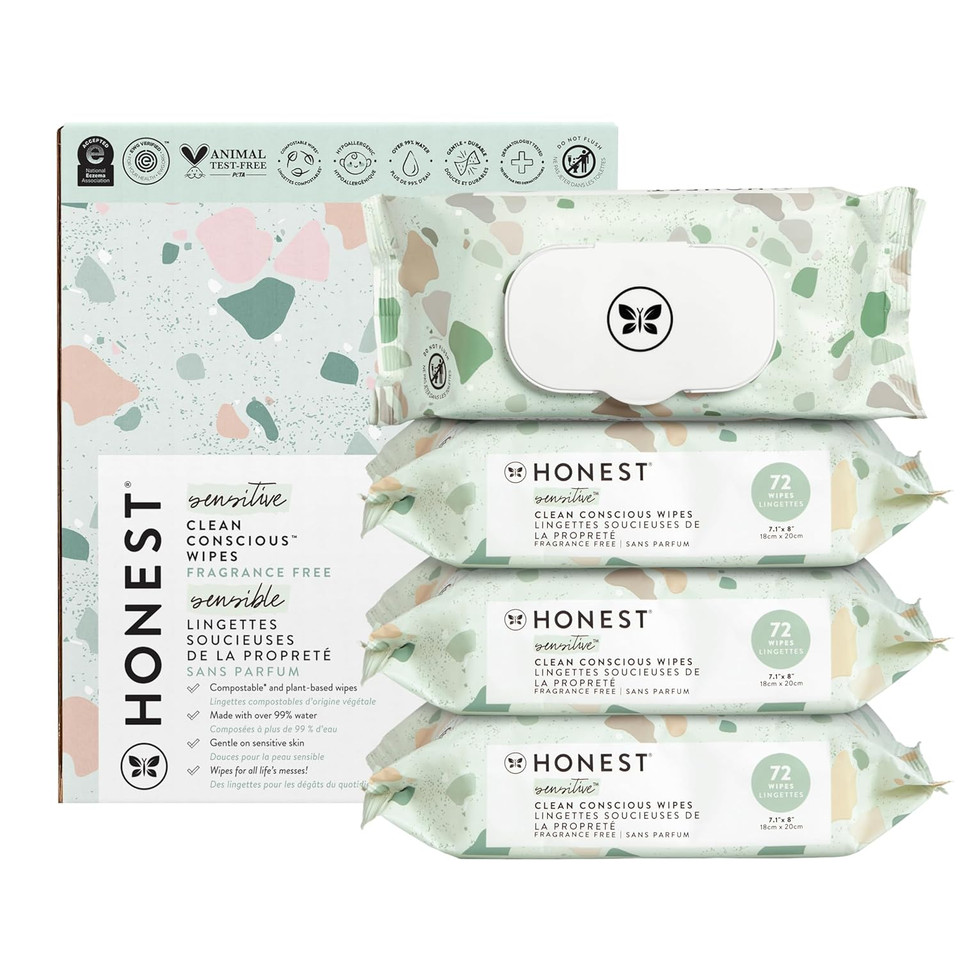 The Honest Company Clean Conscious Multi-Use Wipes | Hypoallergenic + Unscented For Sensitive Skin | Over 99% Water, Compostable, Plant Based, Baby Wipes | Sunburst, 864 Count