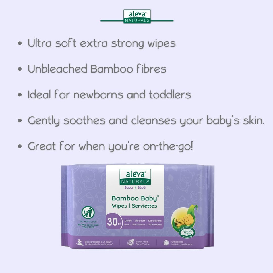 Aleva Naturals Bamboo Baby Travel Wipes - 30Ct