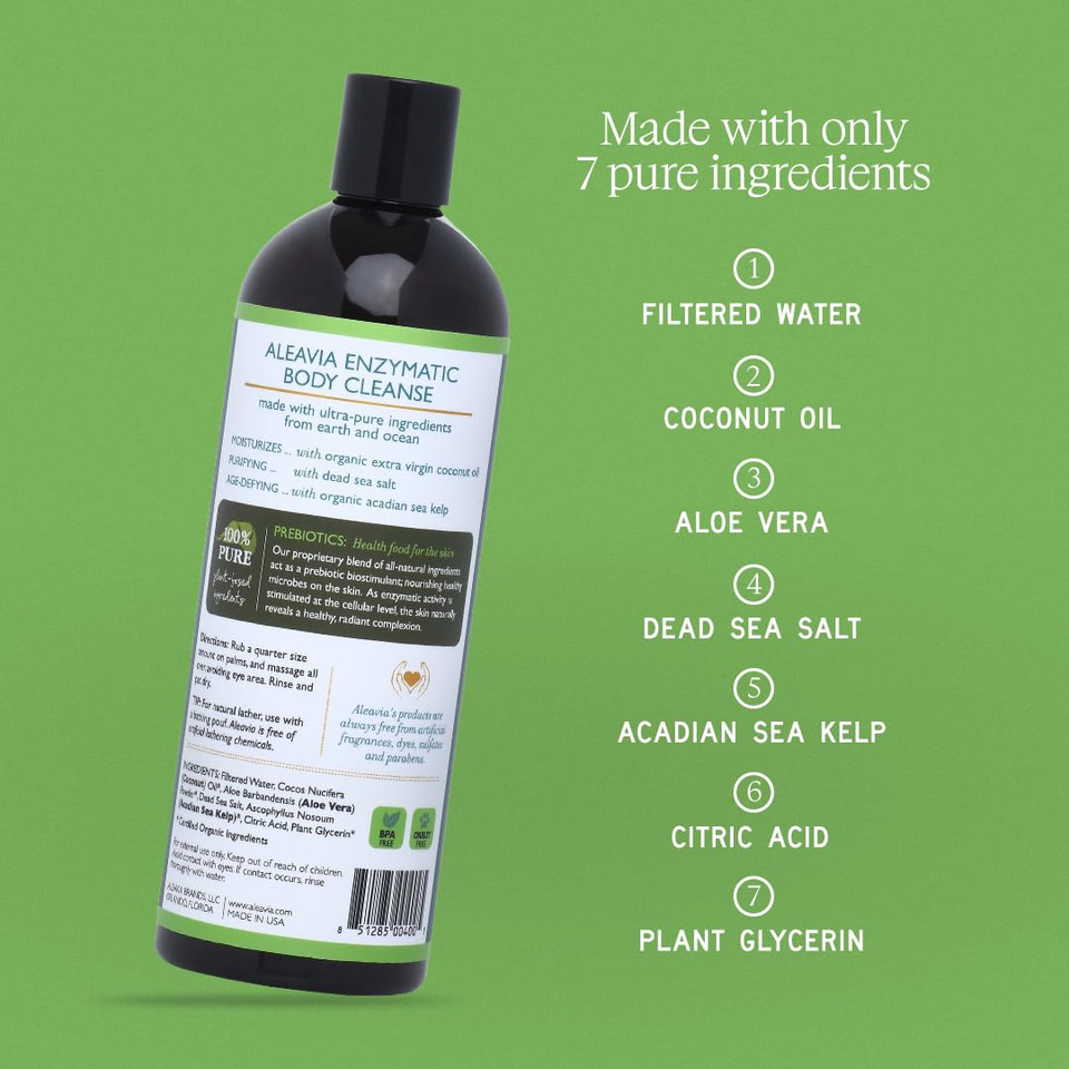 Aleavia Enzymatic Body Cleanse And Unscented Prebiotic Body Lotion Bundle  Fragrance-Free Organic & All-Natural Prebiotic, Vegan Body Wash (16 Oz)  All-Natural Moisturizing Body Lotion (12 Oz)