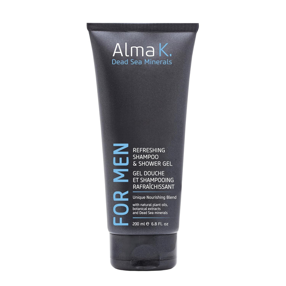 Alma K Refreshing Shampoo And Shower Gel - 2 In 1 Mens Body Wash And Clarifying Shampoo - Antioxidant-Rich With Argan Oil, Dead Sea Minerals - 6.8 Oz