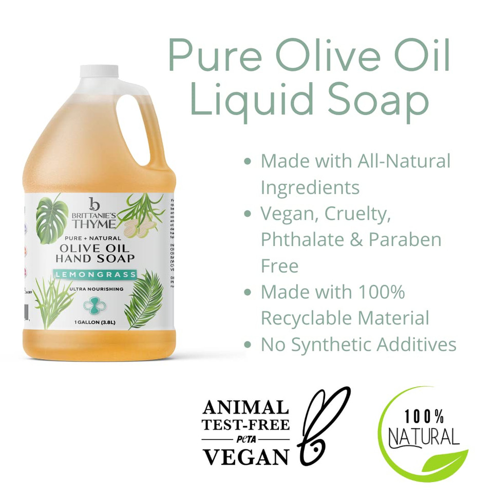 BrittanieS Pure Castile Liquid Soap Refill, Lemongrass, 12 Ounce | Dish Soap, Hair & Body, Home, Gentle And Pure, Made With Natural Luxurious Oils, Vegan & Gluten Free Non-Gmo