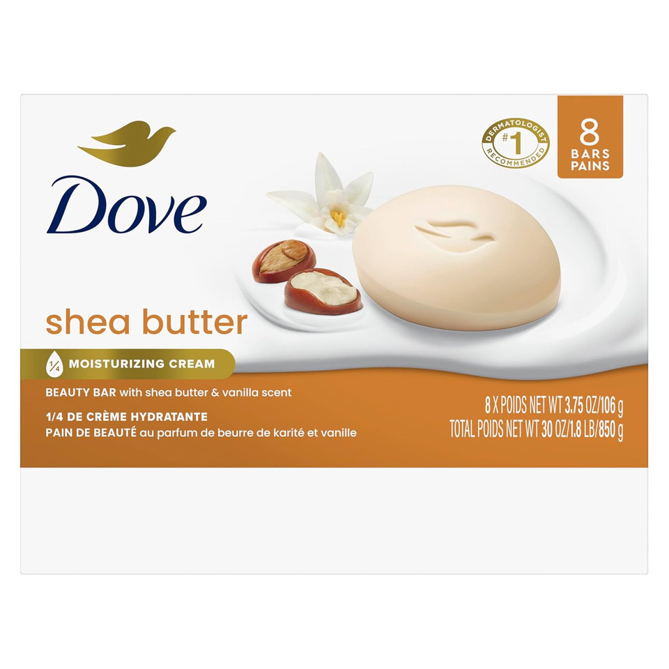 Dove Beauty Bar Soap Glowing Mango & Almond Butters, 8 Bars For Radiant Skin, Illuminates Skin 3.75 Oz