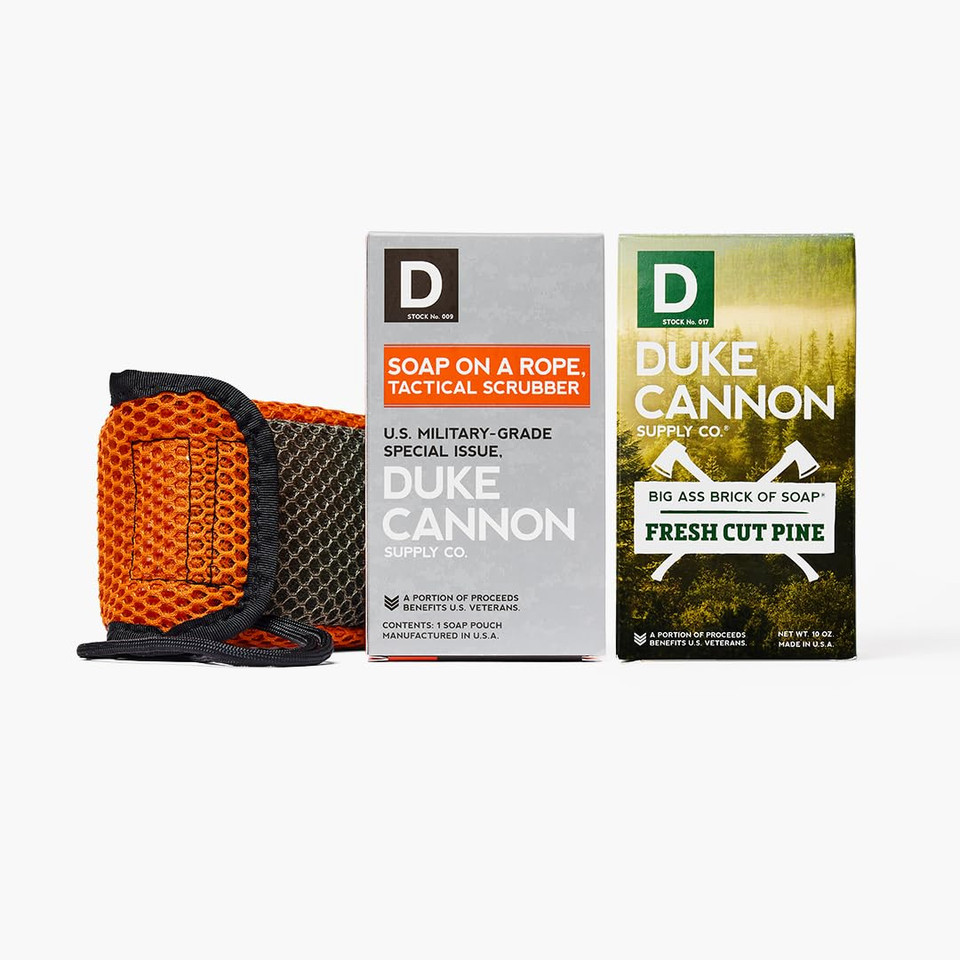 Duke Cannon Supply Co. Soap & Scrubber Bundle - Lump Of Coal Soap Bar (Bergamot & Black Pepper Scent) & Tactical Soap Pouch Holder, 10 Oz. (2 Piece Set)