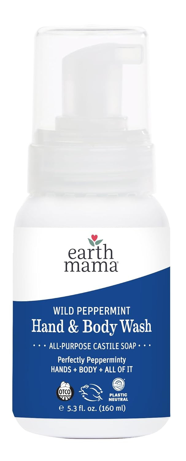 Earth Mama Wild Peppermint Hand & Body Wash | Foaming Hand Soap Refill, Castile Soap Liquid Made With Organic Wild Mint & Peppermint Oil, 34 Fl Oz