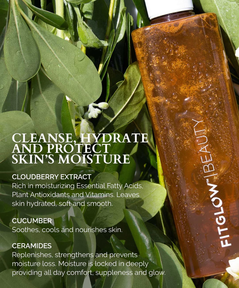Fitglow Beauty Cloud Body Wash | Barrier-Protecting Hydrating Gel Cleanser With Ceramides + Cloudberry | Multi-Use For Body, Face & Hair | Gentle, Non-Stripping | 500Ml / 16Oz