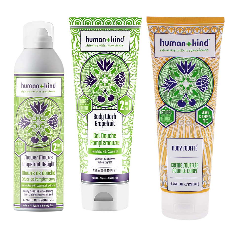 Human+Kind Shower Mousse And Body Wash And Souffle Cream Kit Unisex 3 Pc