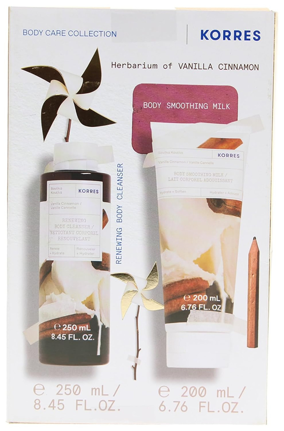 Korres Vanilla Cinnamon Shower Gel & Body Milk Set, Value Set, 450Ml