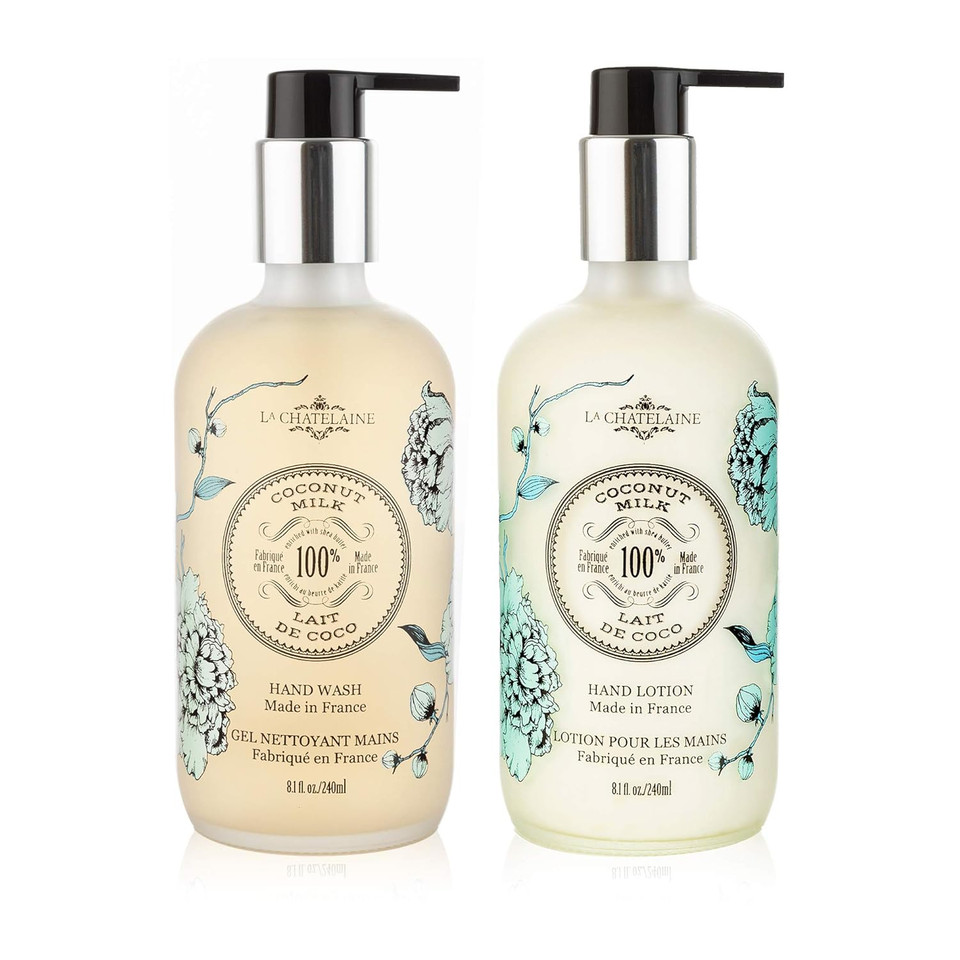 La Chatelaine Hand Wash & Lotion Set | Sulfate Free | Frosted Glass Bottles | Nourishing Shea Butter Formula | Natural And Organic | Made In France | 2 X 8.1 Oz. (Coconut Milk)