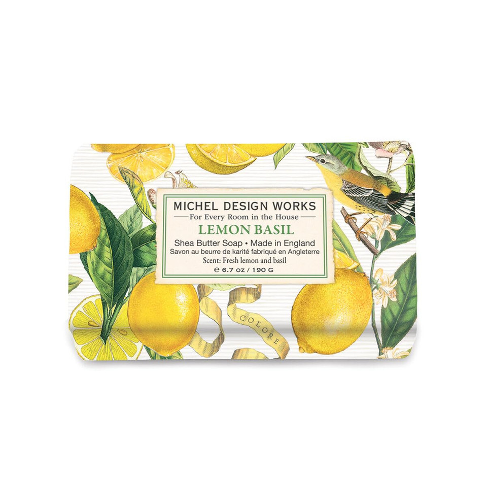 Michel Design Works Soap Bar, Lemon Basil Medium, Beautiful Design, Triple-Milled