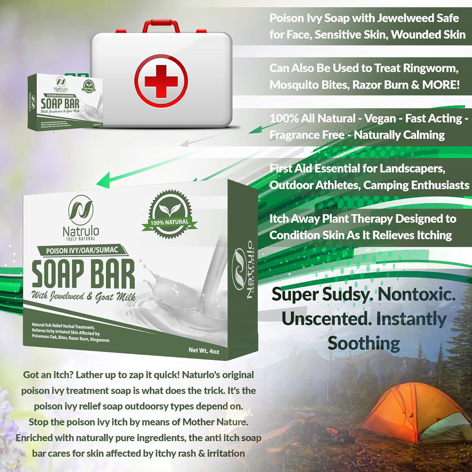 Poison Ivy Soap Bar With Jewelweed - Soothing, Healing Natural Itch Relief Herbal Treatment Home Remedy - Relieves Itchy Irritated Skin Affected By Poison Ivy/Oak/Sumac, Bites, Razor Burn, Ringworm