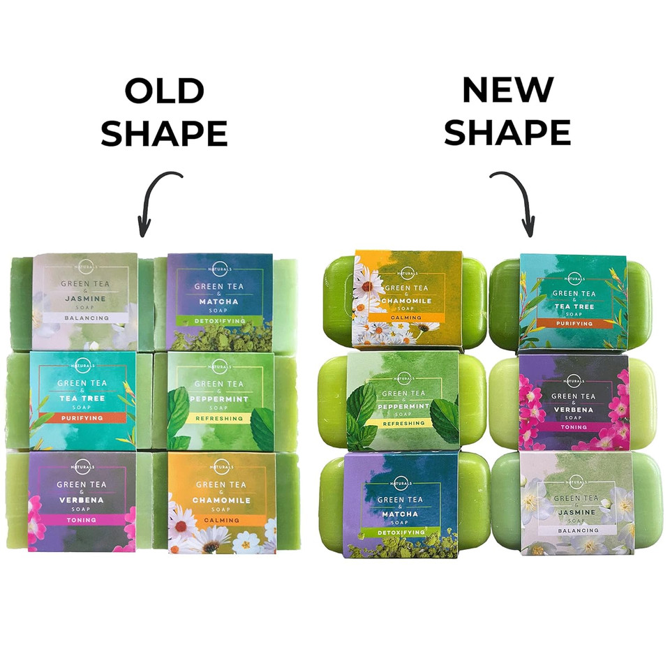 O Naturals 100% Natural Bar Soap - Gift Set - Organic Ingredients & Essential Oils - Spa Gifts For Women & Men, Body Wash & Face Soap - 6Pc Green Tea Soap Collection