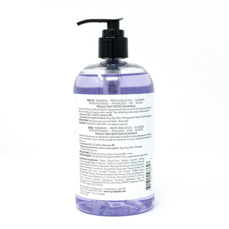 Vitabath Lavender Chamomile Hand Soap Cleansing Moisturizing Wash For Hands With Nourishing Aloe Vitamins & Antioxidants - Cruelty-Free Gluten-Free Paraben-Free - 16 Oz