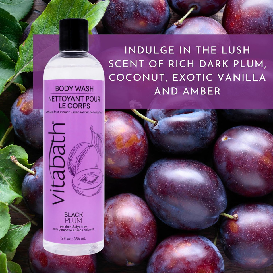 Vitabath Black Plum Body Wash Moisturizing Bath & Shower Gel Cleanser - Radiant Cleanse & Restore Nourishing Skincare For Women & Men - Paraben-Free - 12 Fl Oz