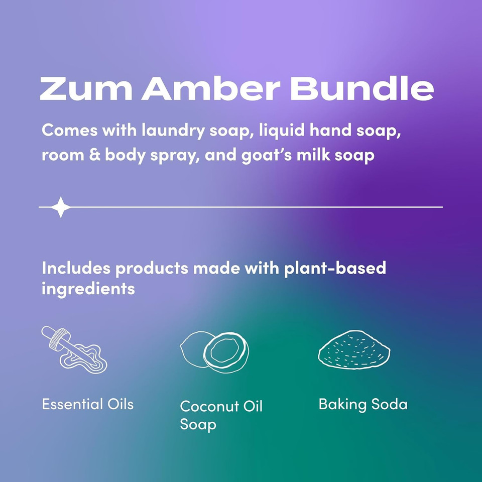 Zum Indigo Wild Home Essentials - Laundry Soap (64 Oz) - Liquid Hand Soap (12 Fl Oz) - Room Spray Air Freshener (4 Fl Oz) - Goat Milk Soap Bar (3 Oz) - Lavender Scent