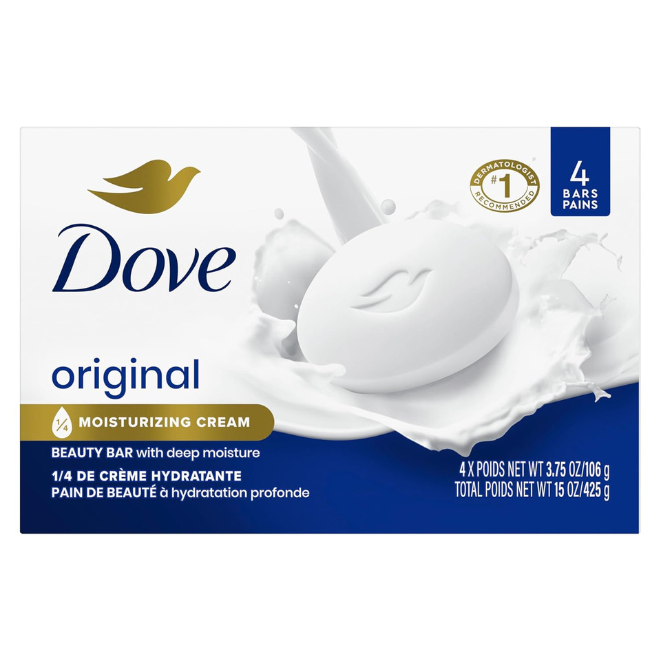 Dove Beauty Bar Soap Original 24 Count For Soft, Smooth Skin, With 1/4 Moisturizing Cream 3.75 Oz