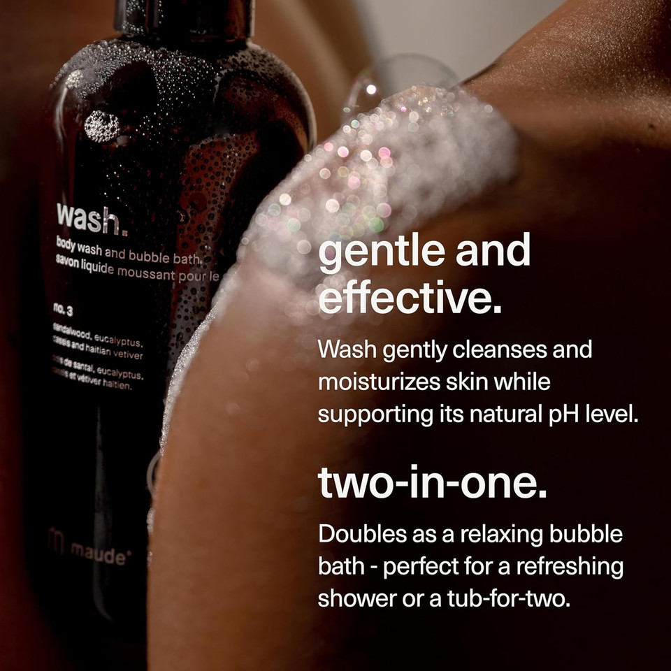Maude Wash No. 3 - Ph Balanced Moisturizing Body Wash & Bubble Bath - With Vitamin C & E For Whole-Body Skin & Feminine Care - Skin-Softening Shower Gel - Sandalwood & Eucalyptus (12 Fl Oz)