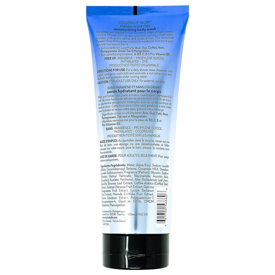 Vitabath Coconut Noir Body Wash Moisturizing Bath & Shower Cleanser & Skincare Radiant Detox & Restore Nourishing Body Polish - Cruelty-Free, Paraben-Free - 10 Oz