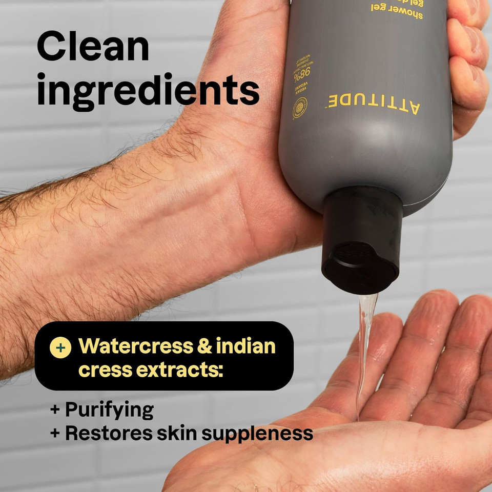 Attitude Shower Gel Body Wash For Men, 98% Natural Origin Ingredients, Paraben & Phthalate Free, Ewg Verified, Cleanses Without Drying, Amber & Citrus, 14 Fl Oz Attitude Shower Gel Body Wash For Men, 98% Natural Origin Ingredients, Paraben & Phthalate Free, Ewg Verified, Cleanses Without Drying, Amber & Citrus, 14 Fl Oz