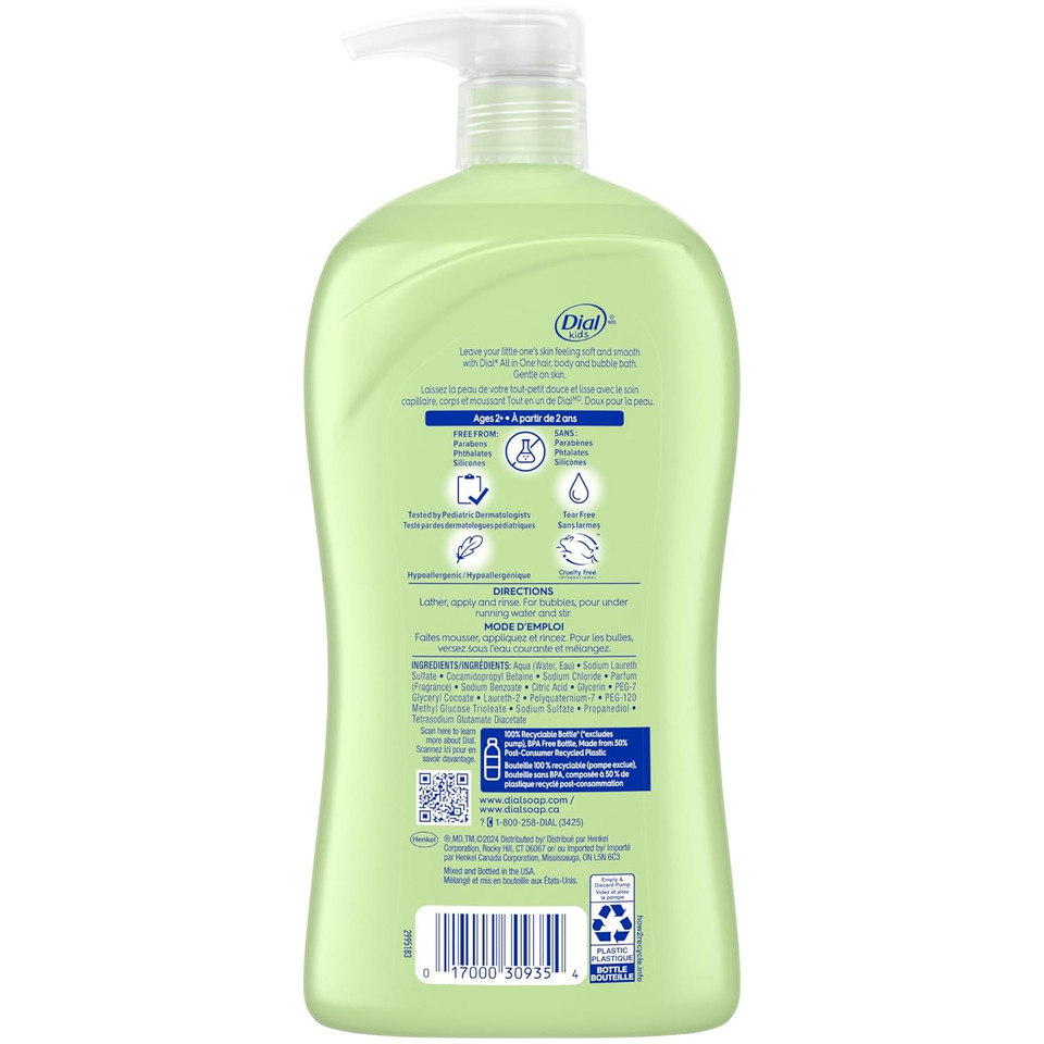 Dial Kids 2-In-1 Body+Hair Wash, Melon Scent, 32 Fl Oz