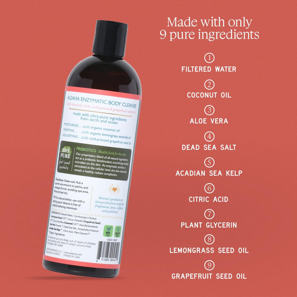 Aleavia Citrus Bliss Body Cleanse And Grapefruit Lemongrass Prebiotic Body Lotion Bundle  Organic & All-Natural Prebiotic, Vegan Body Wash (16 Oz)  All-Natural Moisturizing Body Lotion (12 Oz)