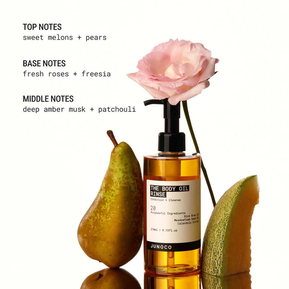 Juno & Co. Body Oil Rinse, Shower Oil With With Rice Bran, Meadowfoam Seed & Calendula, Hydrating, Balancing & Skin-Softening Body Wash For Women/Men 9.13 Fl Oz
