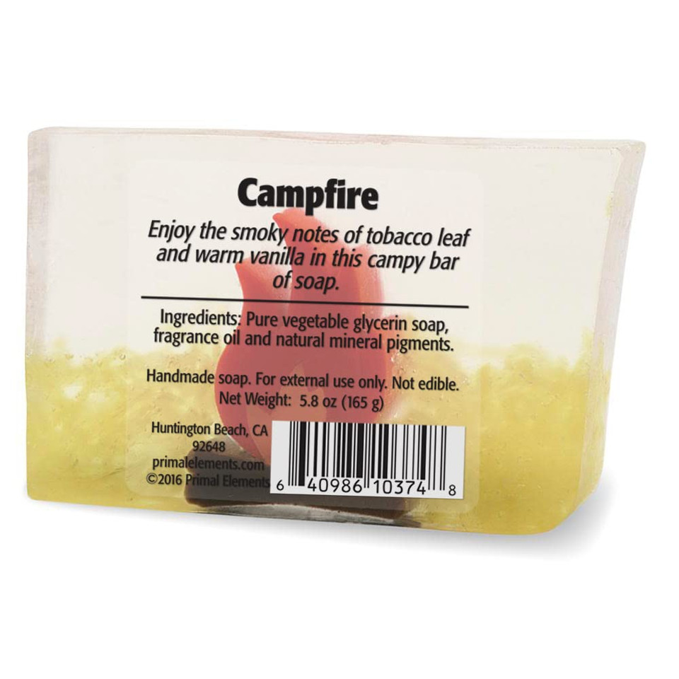 Primal Elements Glycerin Bar Soap | Helps All Skin Types, Sensitive, Oily & Dry Skin | No Parabens, Vegan, Gluten Free, 100% Vegetable Base - (Campfire)
