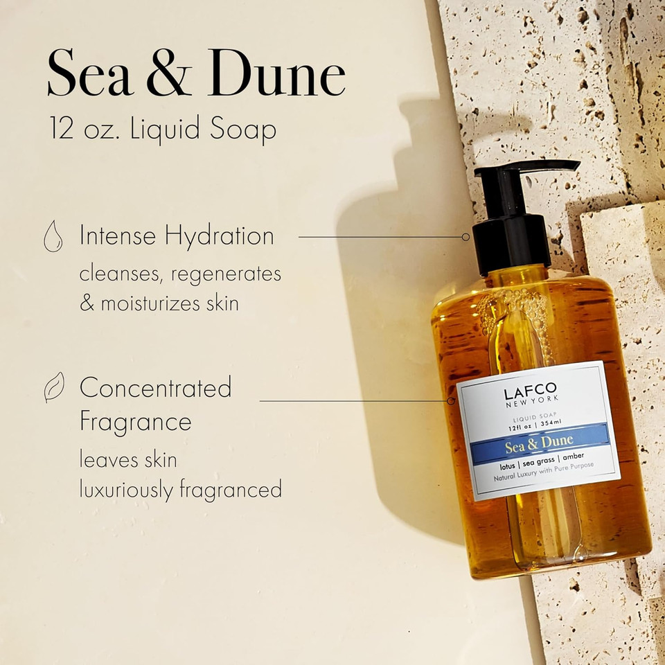 Lafco New York Liquid Soap, Sea & Dune - 12 Oz - Regenerates, Protects & Moisturizes - All Skin Types - Hypoallergenic, Synthetic Free & Cruelty Free - Made In Italy
