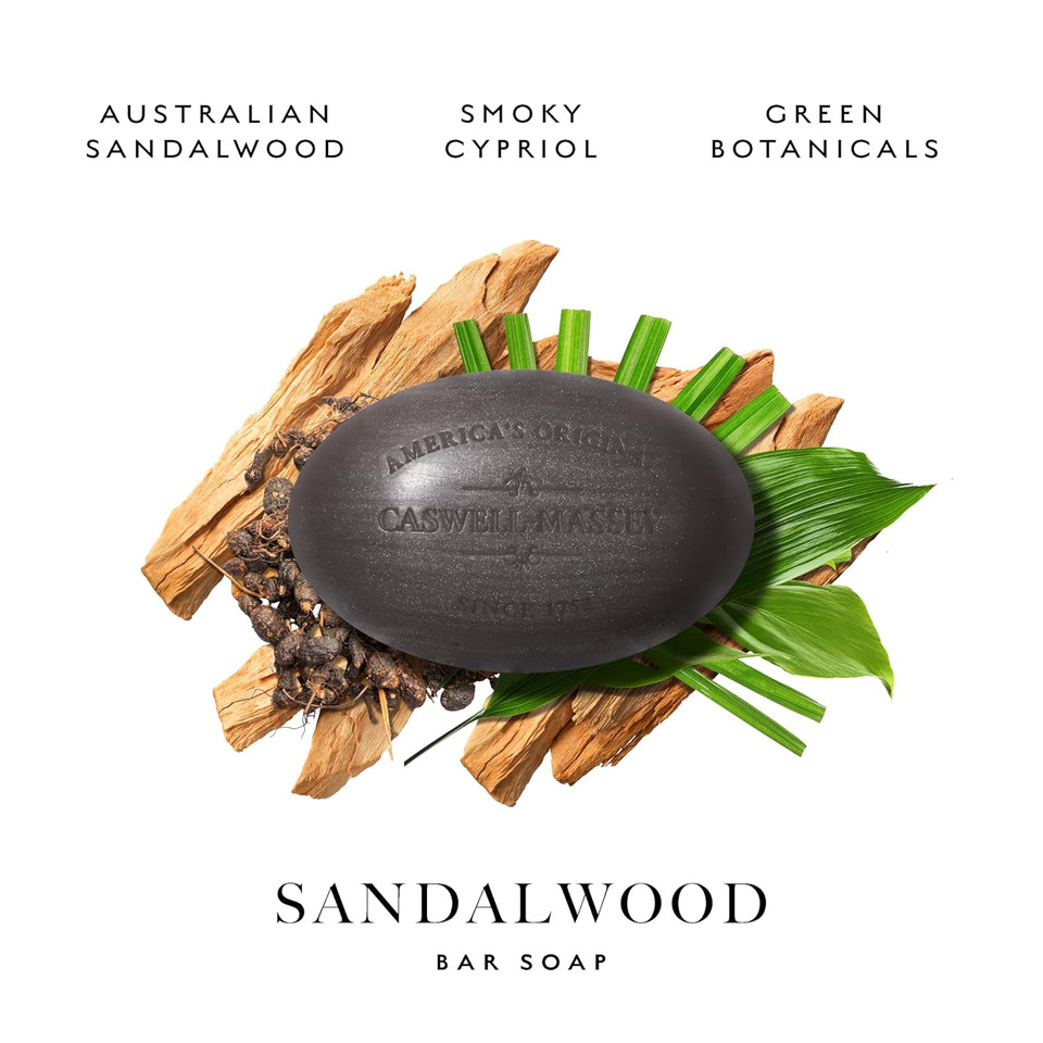 Caswell-Massey Sandalwood Natural Bar Soap For Men & Women, Moisturizing Body Soap Bar For All Skin Types, Made With Essential Oils & Plant-Based Formula For Soft Skin, Made In Usa, 5.8 Oz