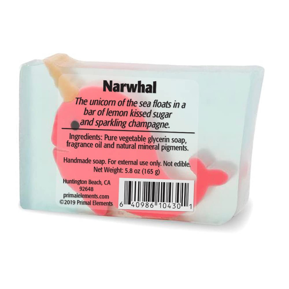 Primal Elements Glycerin Bar Soap | Helps All Skin Types, Sensitive, Oily & Dry Skin | No Parabens, Vegan, Gluten Free, 100% Vegetable Base - (Narwhal)