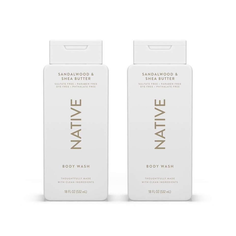 Native Body Wash Contains Naturally Derived Ingredients | For Women & Men, Sulfate, Paraben, & Dye Free Leaving Skin Soft And Hydrating | Sandalwood & Shea Butter 18 Oz - 2 Pk
