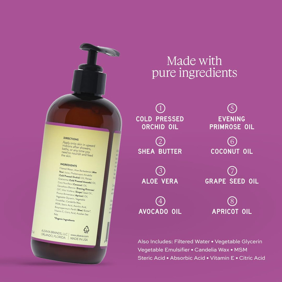 Aleavia Orchid Body Cleanse And Orchid Prebiotic Body Lotion Bundle  Organic & All-Natural Prebiotic, Vegan Body Wash With Orchid Oil (16 Oz)  All-Natural Moisturizing Body Lotion (12 Oz)