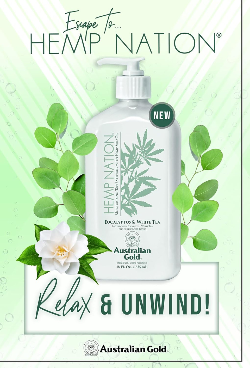 Australian Gold Hemp Nation Eucalyptus & White Tea Bundle - Tan Extender Body Lotion (18 Fl Oz) And Exfoliating Agave & Lime Body Scrub (8 Fl Oz), Skin Barrier Repair, Pure Hemp Seed Oil